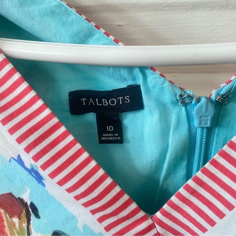 TALBOTS Sleeveless European Print Colorful V Neck Spring Dress Women's Size 10 - Picture 7 of 7